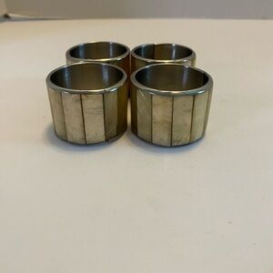 Vtg White Iridescent Inlay Capiz Shell MCM Metal Napkin Rings Beach Tiki  Set 4